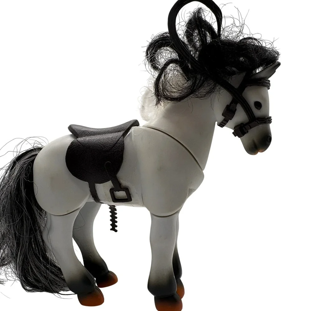 Vintage Kidkore Pony Horse Figure White Grey Black Articulated 2000 Toy 7 inch